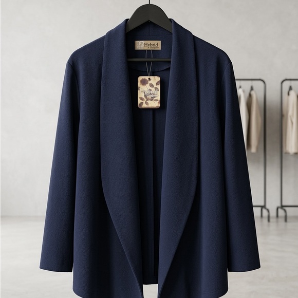 Hybrid & company Jackets & Blazers - Hybrid & Company Navy Open-Front Shawl Collar Blazer
